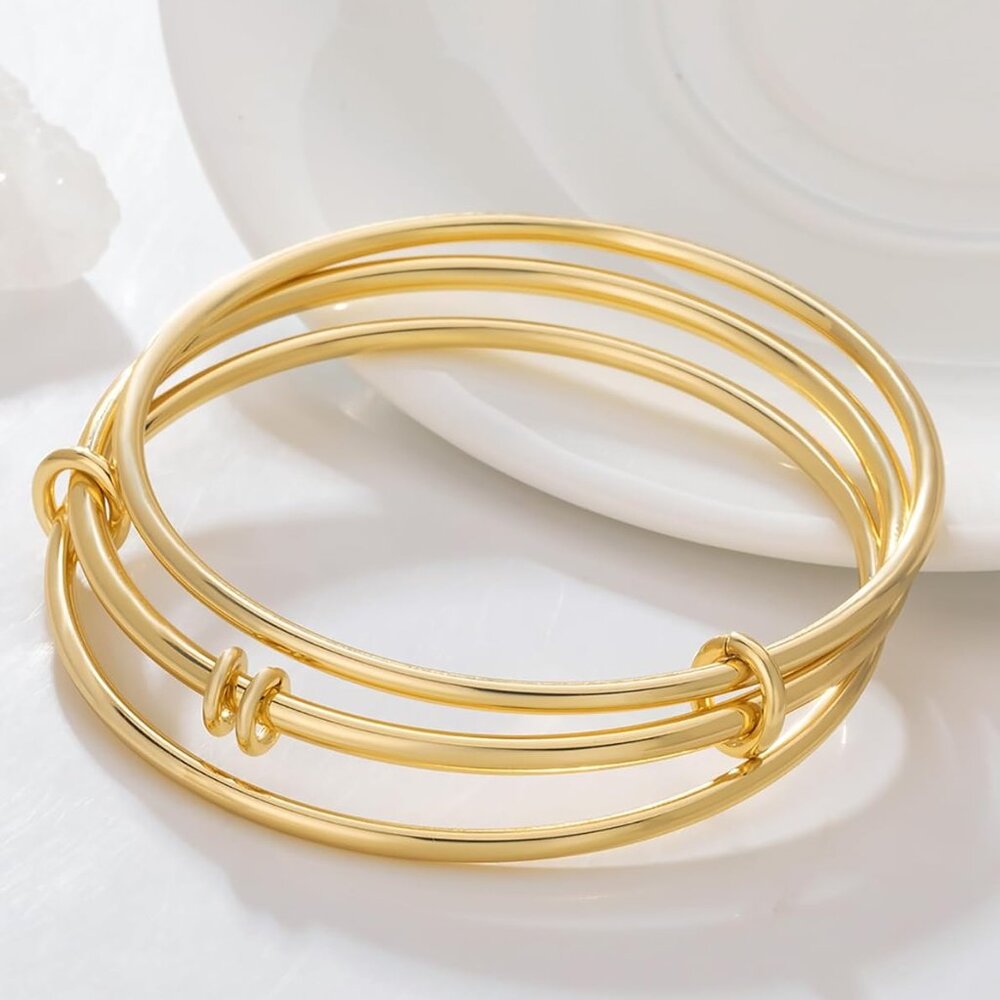 Stackable Bangle Bracelets 14k Gold Plated Stainl… - image 6